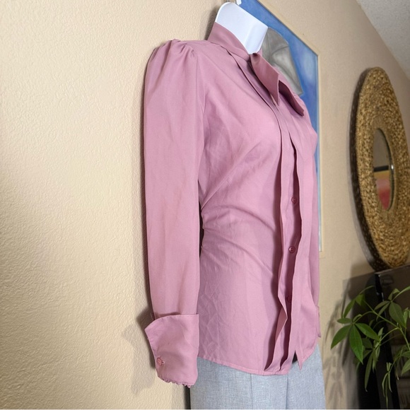 Anne Klein Tops - Womens Vintage 1980s Anne Klein Polyester Bow Tie Blouse Size 6 Mauve